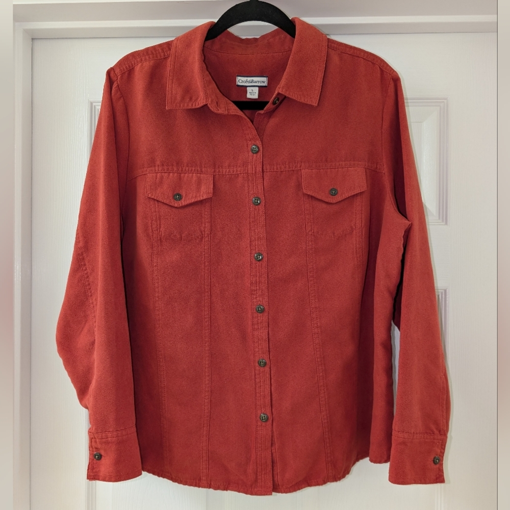 Croft & Barrow NWoT Large Womens Orange Button Up Long Sleeve Faux Suede Shirt